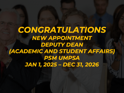 Congratulations Dr. Norhafizah Md Sarif on the appointment as Deputy Dean (Academic and Student Affairs) at Pusat Sains Matematik UMPSA